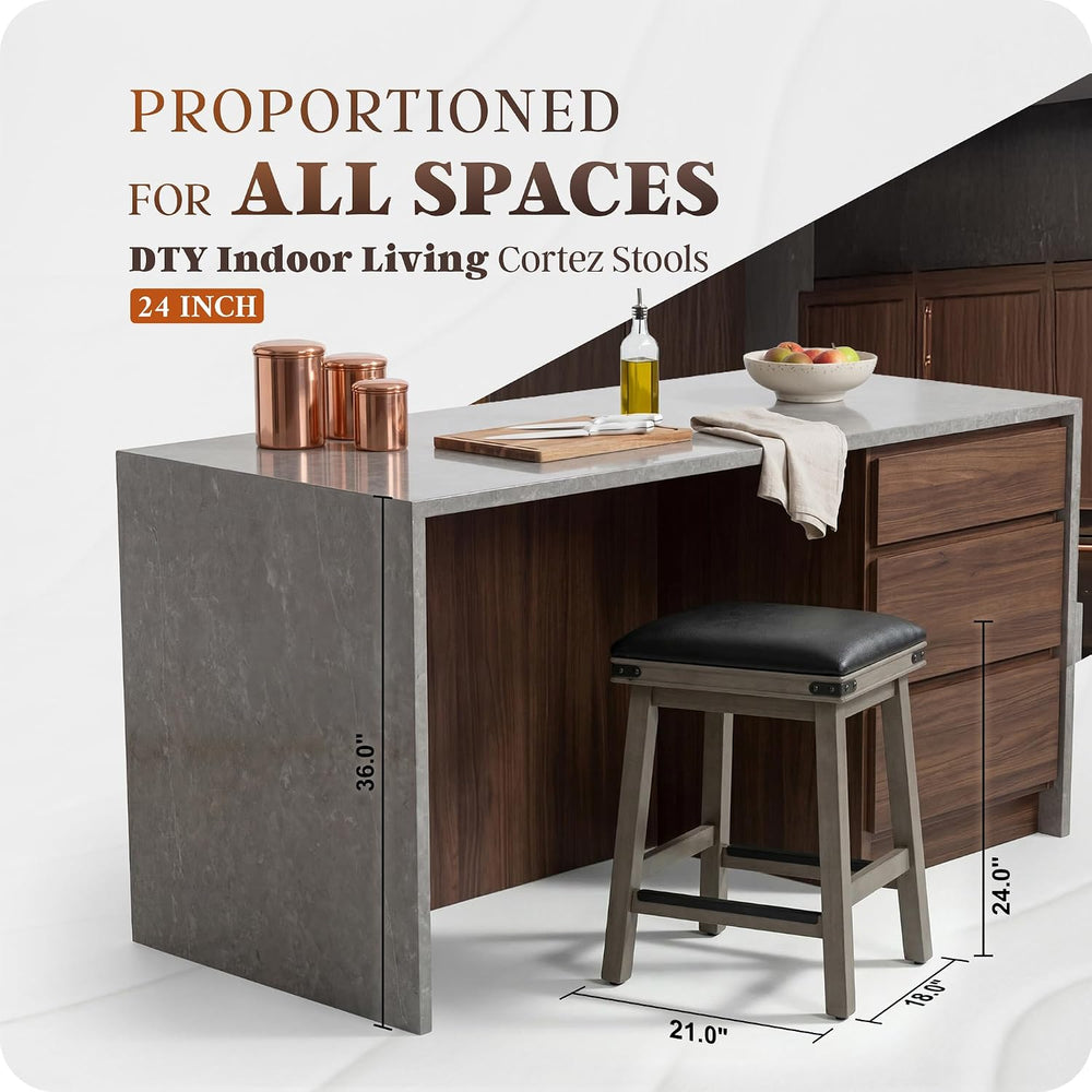 DTY Indoor Living Cortez Bonded Leather Stool, Weathered Gray Finish, 24&quot...