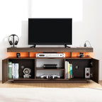HOMMPA LED TV Stand for 65/60/55 inch TV - Modern Entertainment Center with Power Outlets, Gaming Console Storage Media Table with LED Lights Game Cabinet for Living Room Walnut