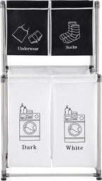 2 Tier Laundry Sorter with 4 Removable Bags for Organizing Clothes - Large Freestanding Laundry Hamper - Laundry Basket for Dirty Clothes in Laundry Room