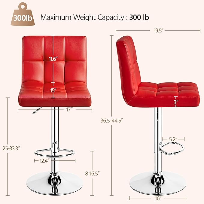 Yaheetech Bar Stools Set of 2, Adjustable PU Leather Swivel Barstools, Modern...