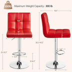 Yaheetech Bar Stools Set of 4, Adjustable PU Leather Swivel Barstools, Modern Counter Stools with Back and Footrest, Counter Height Barstools for Bar, Kitchen, Dining Room, Red