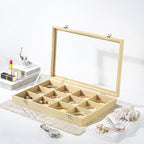 Coward Jewelry Organizer Box, Yellow Linen 12 Grids Bracelet Bangle Necklace Jewelry Display Tray Case with Transparent Glass Lid for Home Drawer Desk or Store Selling Show