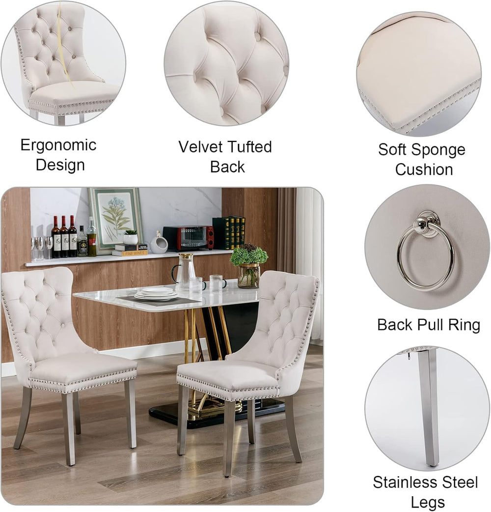 Glass Dining Table Set for 4, Modern 36" Round Kitchen Table with 4 Velv...
