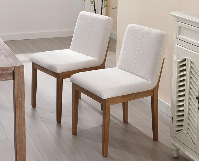 Kmax Modern Dining Chairs Set of 4, Upholstered Armless Wood Chairs Linen Fabric Side Chairs for Dining Room, Kitchen - Beige