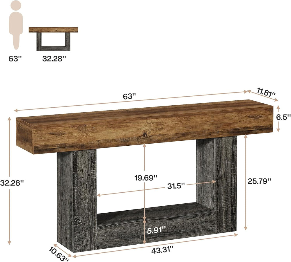 Tribesigns 63-Inch Long Console Table, 2-Tier Entryway Table Sofa Table with ...