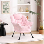 Welnow Lazy Chair for Living Room, Modern Reading Lounge Accent Chair with Armrests and a Side Pocket, Leisure Upholstered Lazy Sofa for Small Space, Bedroom, Dorm, Pink