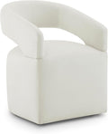 Upholstered Dining Chairs with Removable Casters Barrel Side Armchair with Rollers for Diningroom Bedroom Livingroom Reading Room, Ivory, Set of 1