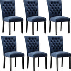 Velvet Dining Chairs Set of 6, Upholstered Dining Room Chairs with Wooden Legs & Nailed Trim, Parsons Kitchen Chair 350 LBS Capacity, Blue