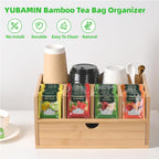 Tea Bag Organizer, Bamboo Tea Organizers and Storage, Tea Box Organizer Storage Box with Drawer, Portable Tea Bag Holder Organizer, Tea Storage Organizer for Countertop, Pantry, Kitchen