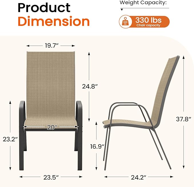 JEAREY Patio Dining Chairs Set of 4, Outdoor Stackable Dining Furniture Set, ...