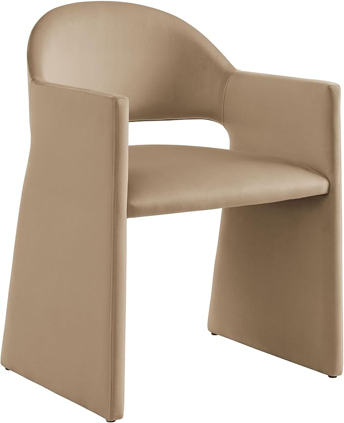 Modway Talia Performance Velvet Dining Armchair in Taupe - Modern Curved Dining Chair with Open-Back - Stain-Resistant Velvet Barrel Chair - Living Room Accent Chair with Arms