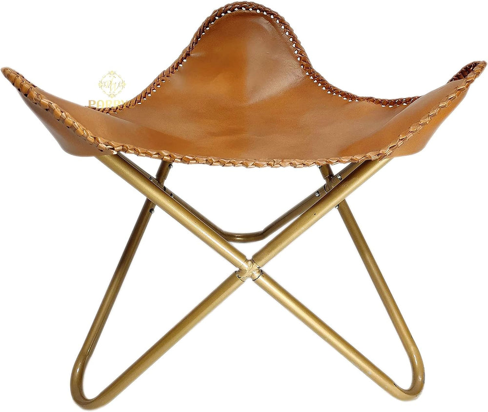 Genuine Brown Leather Relaxing Foot Stool – Indian Handmade Leather Ottoman –...