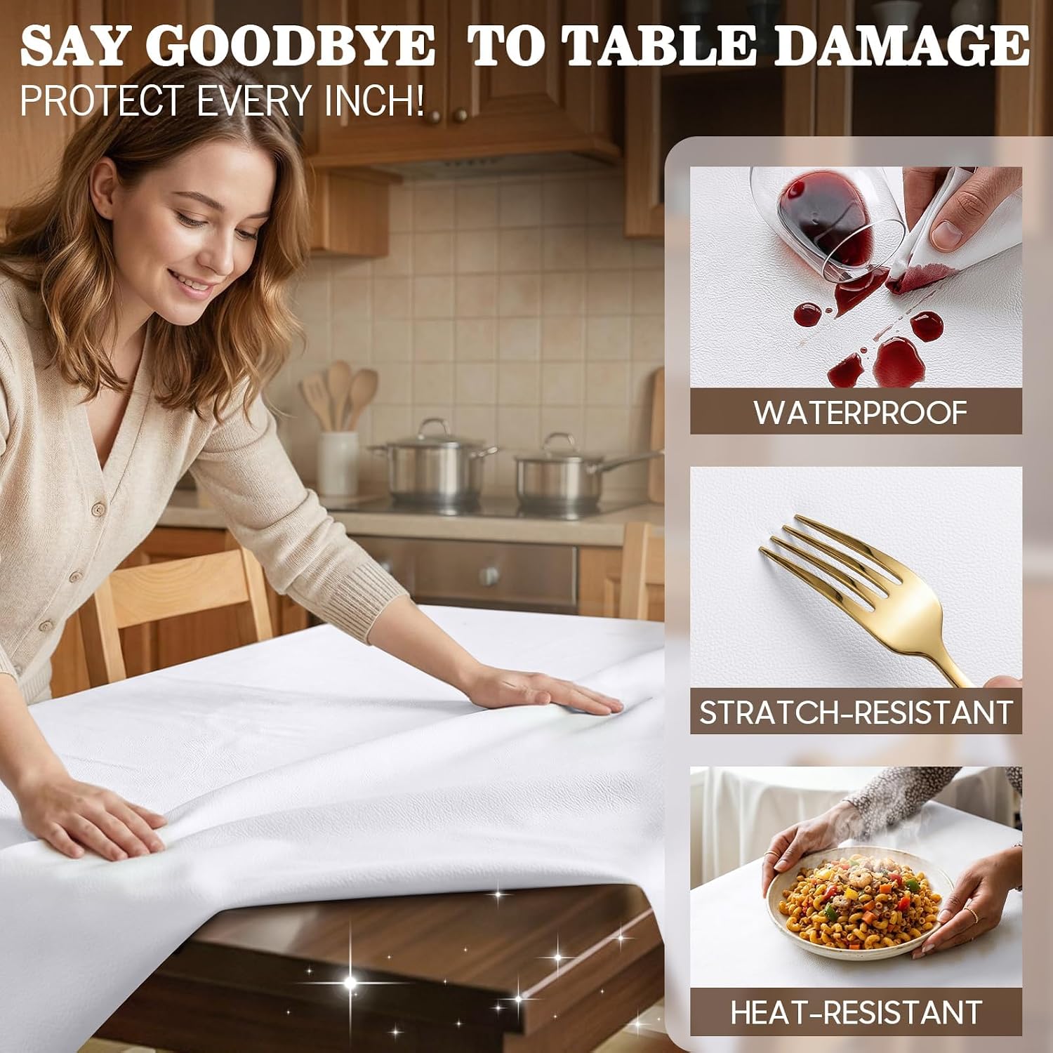 Heavy Duty Table Protector Pad with Flannel Backing for Dining Room | Waterproof Vinyl Tablecloth Easy to Clean & Trim, Scratch & Heat Resistant Table Cover, Reusable Pad 72" x 54" Rectangular