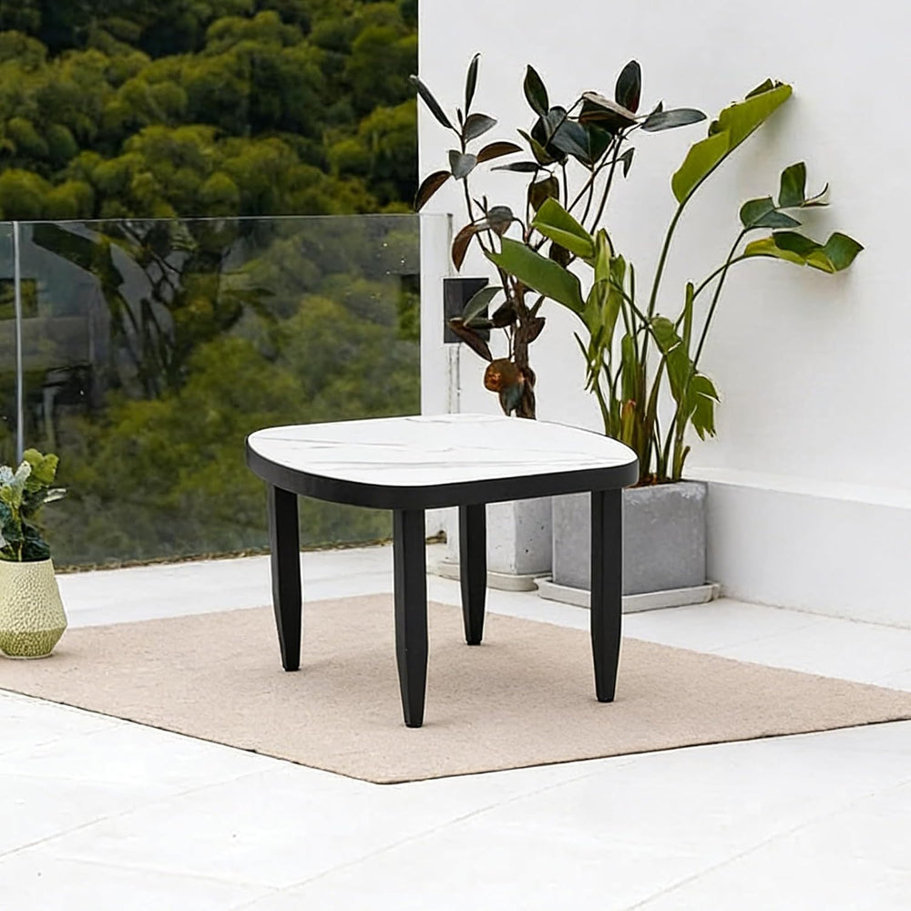 Modern Faux Marble Side Table for Outdoor/Indoor- 23.6" Patio Aluminum E...