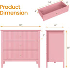 RoyalCraft Fluted 32 inch Wide Nightstand Set of 2, Large Pink Nightstand with 3 Drawer, Modern End Table, Wood Beside Table for Home and Office