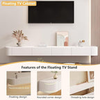 Floating TV Stand with Drawers, Pre-Assembled Wall Mounted TV Console, Modern Floating Media Console for Living Room, Space-Saving Floating TV Cabinet (White (with Led), 55in/140cm)