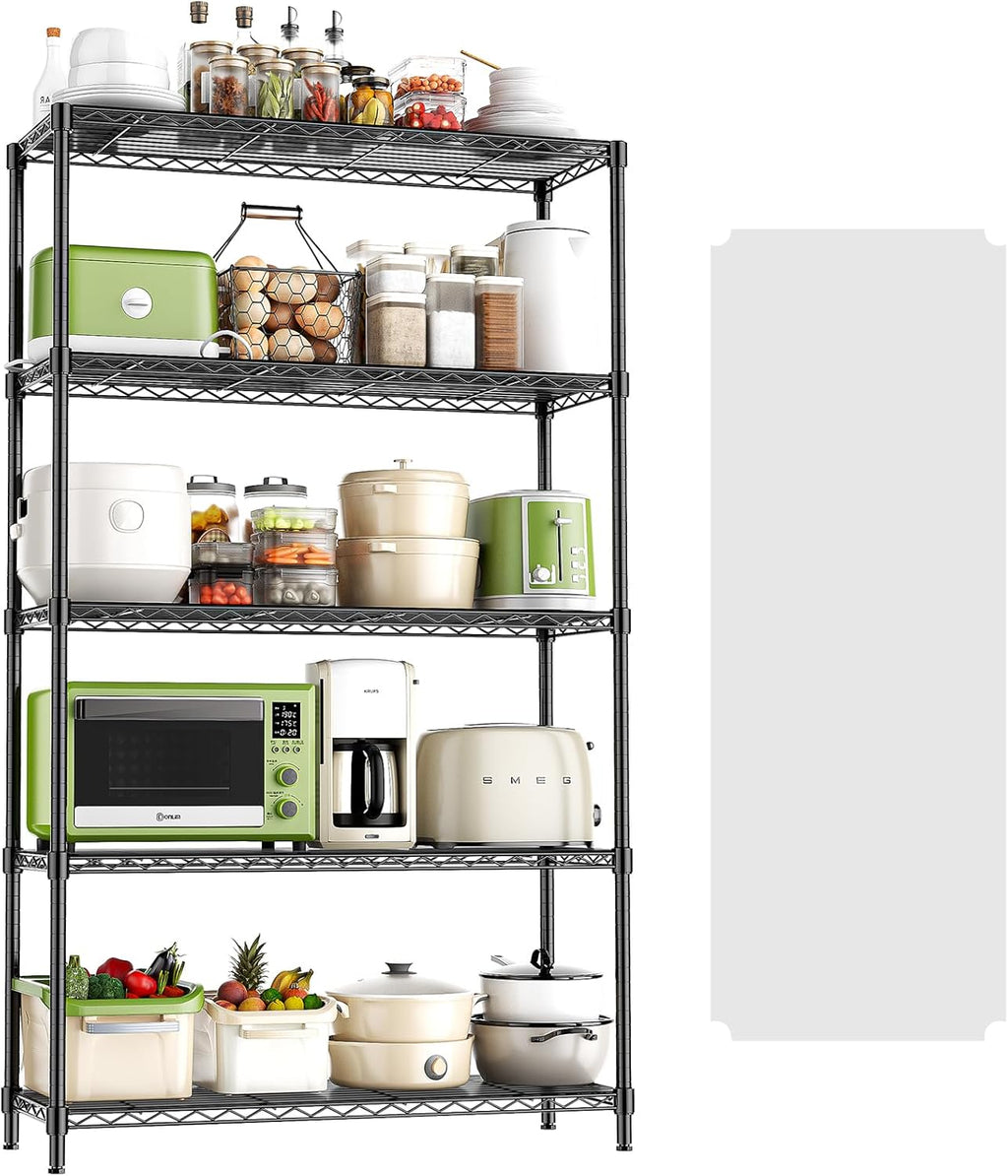 5-Tier Storage Shelves 72" H Wire Shelving with 5 Shelf Liners, 1325LBS Adjustable Metal Shelving, Heavy Duty Steel Wire Rack for Garage Commercial Pantry Kitchen, 36" W x 14" D x 72" H, Black