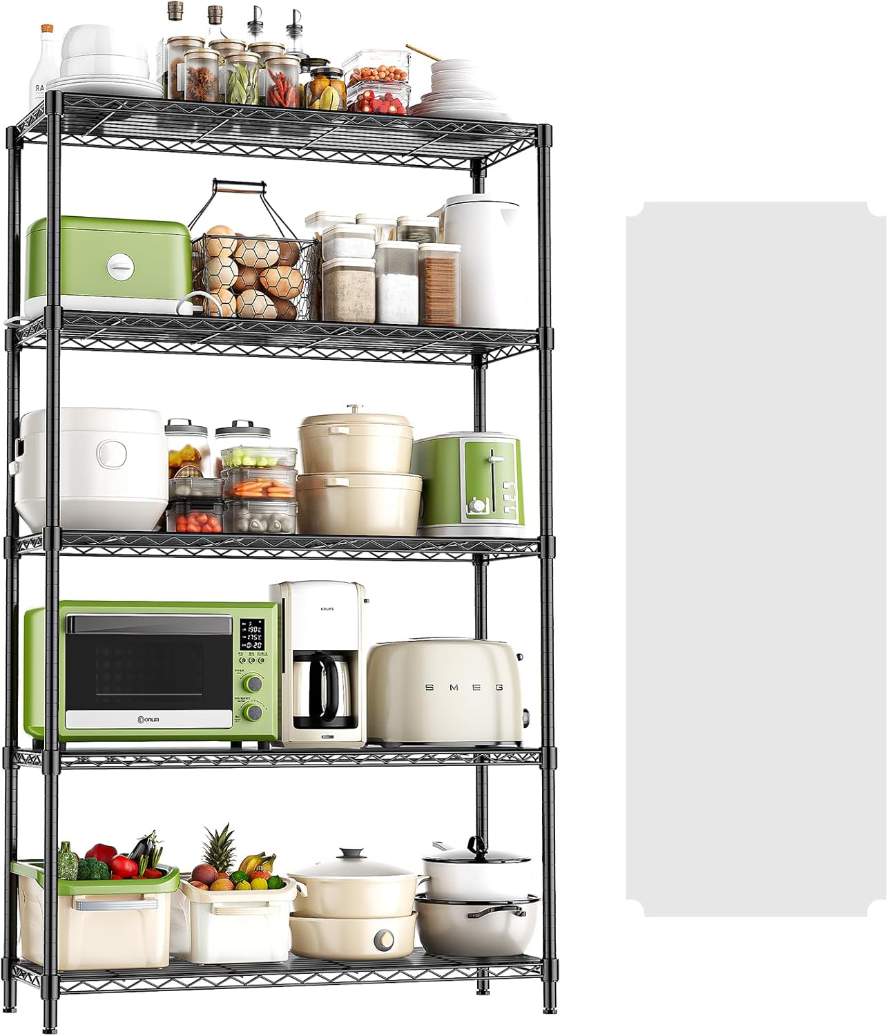 5-Tier Storage Shelves 72" H Wire Shelving with 5 Shelf Liners, 1325LBS Adjustable Metal Shelving, Heavy Duty Steel Wire Rack for Garage Commercial Pantry Kitchen, 36" W x 14" D x 72" H, Black