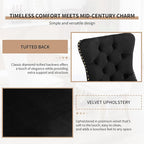 Mid Century Modern Dining Chairs Set of 8, Velvet Upholstered Tufted Back, Black Kitchen & Dining Room Chairs, Gold Metal Legs, Nailhead Trim, Sillas para Comedor (Black, 8 Pcs)
