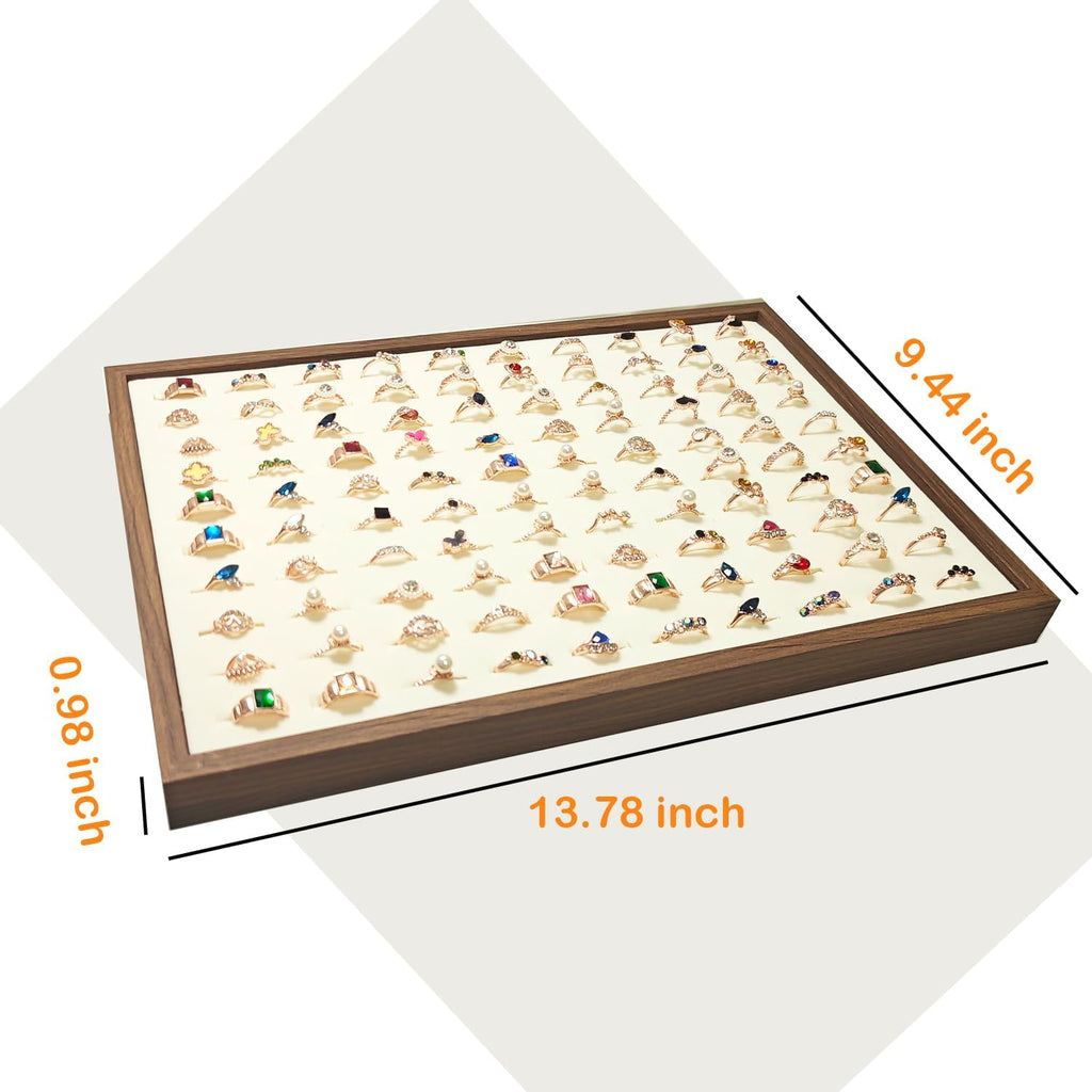 Large Jewelry Trays for Drawers Stackable Velvet Jewelry Display for Vendors Jewelry Drawer Organizer Inserts for Rings Necklace Bracelets Earrings and Studs Earrings (Beige, 100 Slot)