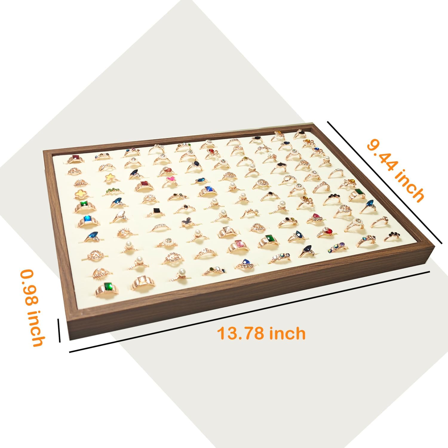 Large Jewelry Trays for Drawers Stackable Velvet Jewelry Display for Vendors Jewelry Drawer Organizer Inserts for Rings Necklace Bracelets Earrings and Studs Earrings (Beige, 100 Slot)