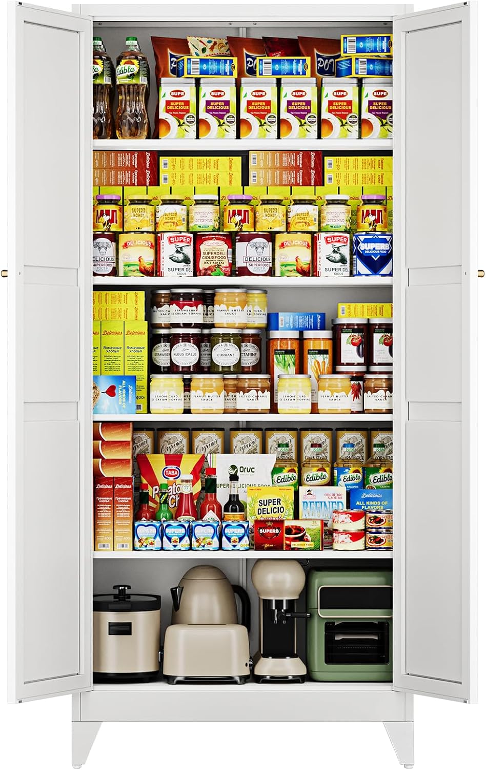 Letaya 75" H Metal Storage Cabinet with 2 Doors and 4 Shelves,Tall Kitch...