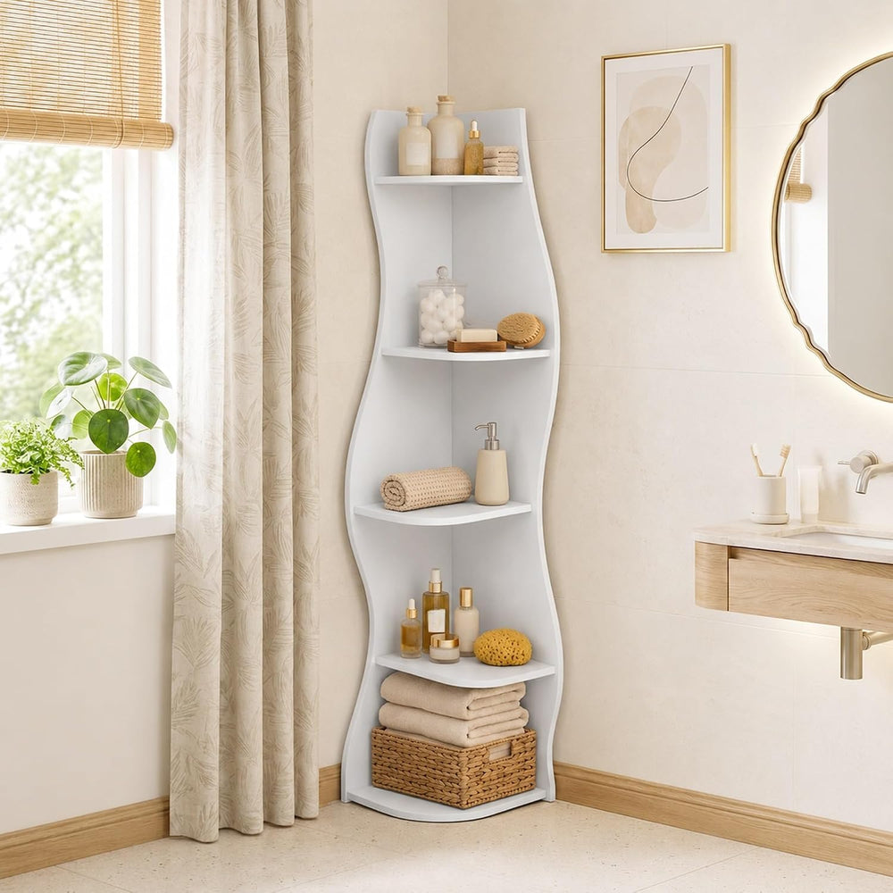 5-Tier Corner Shelf, Space-Saving Storage for Living Room
