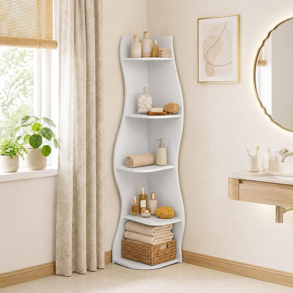 5-Tier Corner Shelf, Space-Saving Storage for Living Room