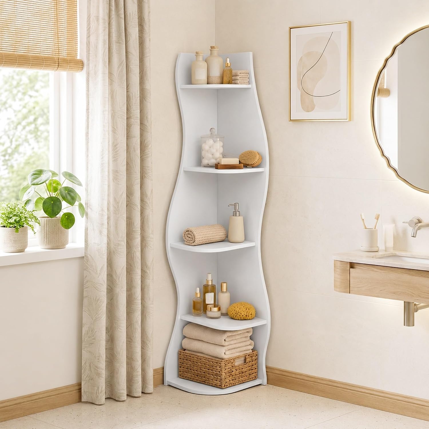 5-Tier Corner Shelf, Space-Saving Storage for Living Room