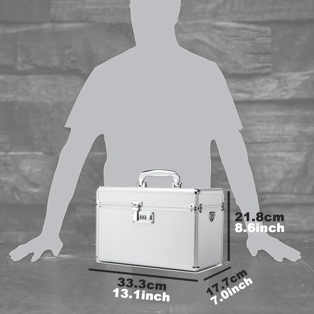 Storage Lock Box with Combination code, Lockable Medicine Storage Case, Empty First Aid Box, Security Lock Box, Multipurpose Lockbox for Home and Outdoor Use (Silver, Large)