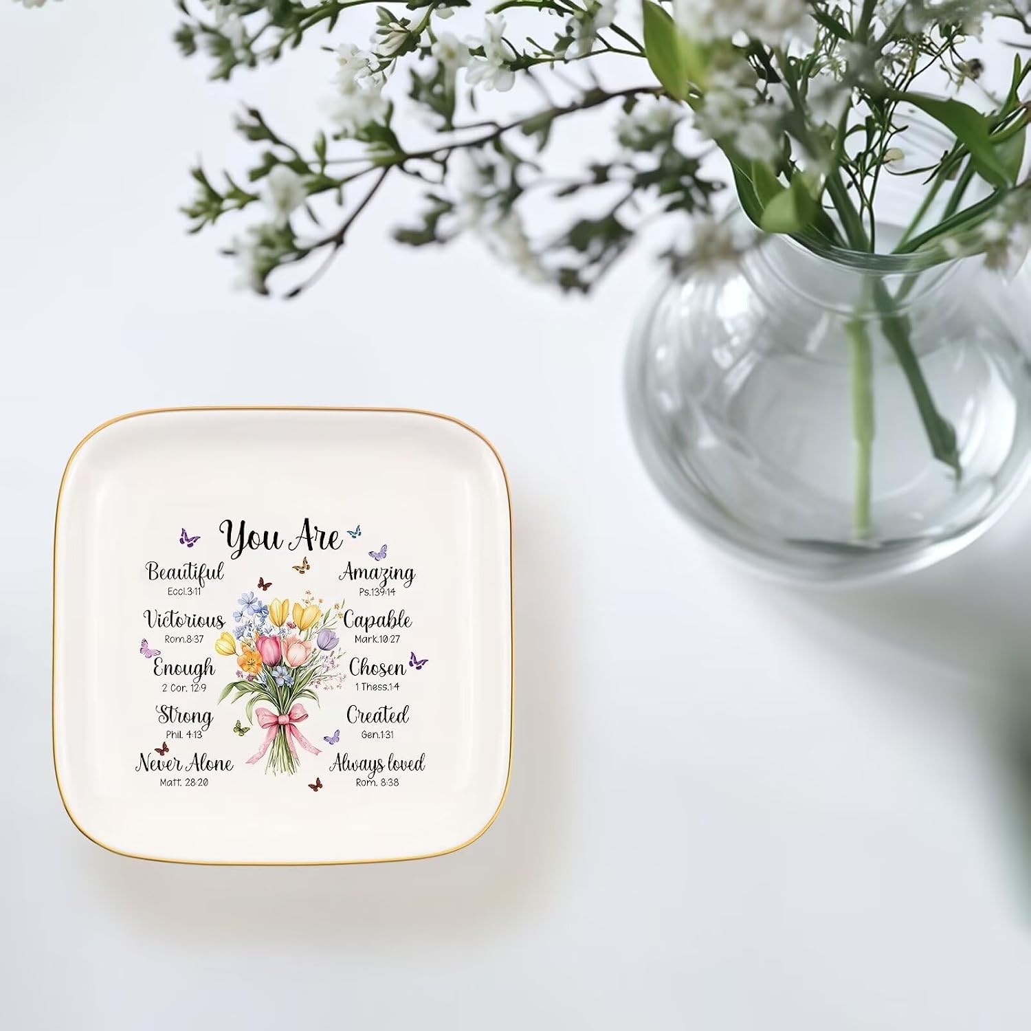 Ceramic Jewelry Ring Dish, Necklace Earrings Holders Tray Christian Gifts - Christian Bible Verse, Gifts for Mother's Day, Christmas, Thanksgiving, and Birthdays for women 4