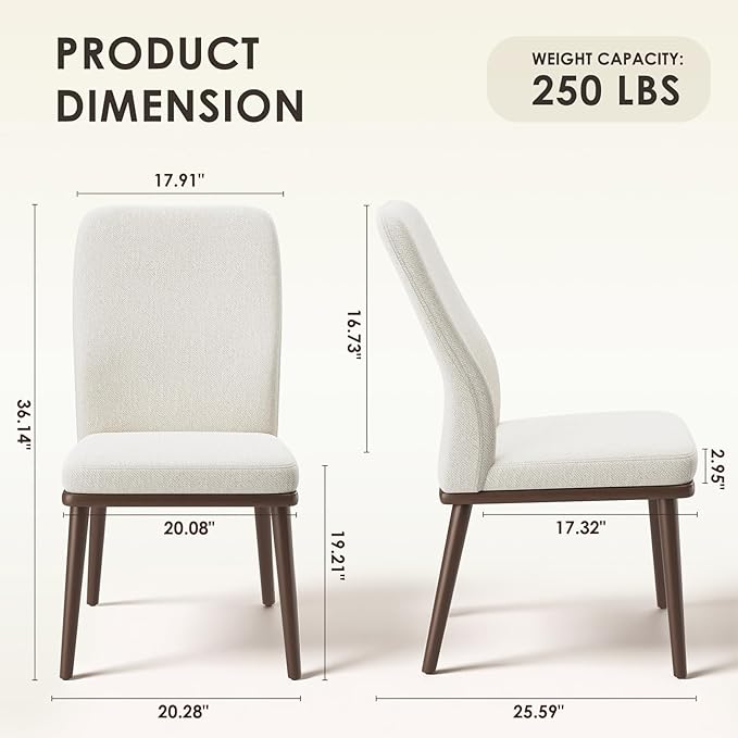 Upholstered Dining Chairs Set of 2, Modern Kitchen Chairs with High Back, Padded Fabric Dining Room Chair with Solid Wood Legs for Restaurant/Cafe/Home, Beige