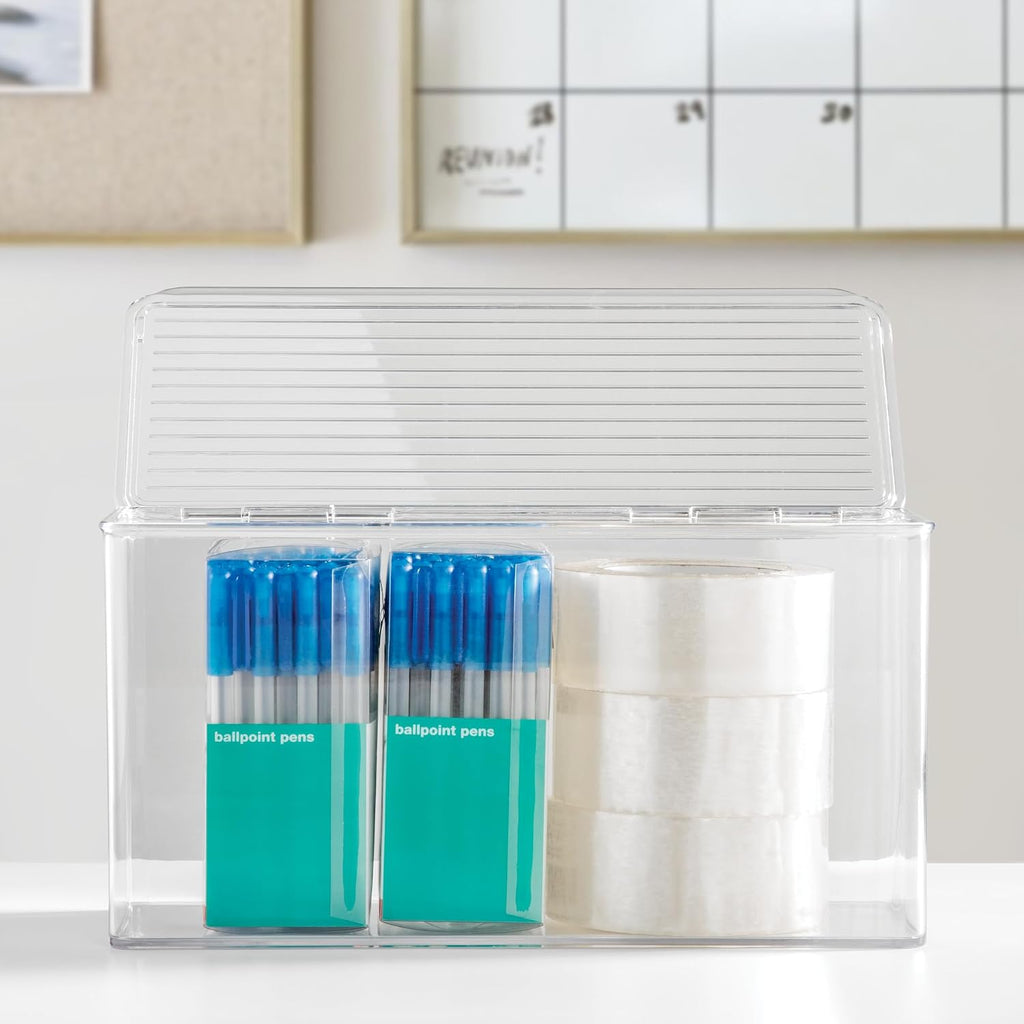 iDesign Plastic Stackable Hinged-Lid Storage Box - Set of 4 - Clear | Pantry or Kitchen Use