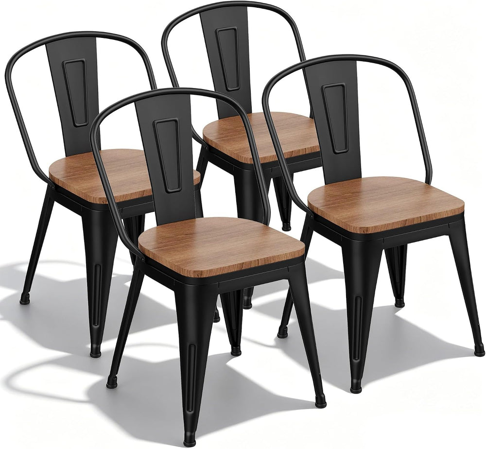 18 Inch Metal Dining Chairs Set of 4 Farmhouse Kitchen Chairs with Wooden Sea...