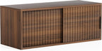 Fluted Floating TV Stand, 30" Multi-Purpose TV Display Shelf Modern Console Entertainment Center Cabinet with Sliding Doors for Bedroom Living Room Entryway, Brown