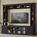 Merax Modern 4 Piece Entertainment Wall Unit with Bookshelf for Televisions Up to 80'', Wood Inch Large Entertainment Center w/Storage, TV Cabinets for Living Room, Black
