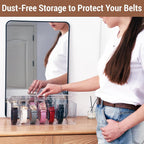 Acrylic Belt Organizer for Closet - 7 Compartments With Dust Cover Transparent Storage Holder | Display Case for Makeup, Jewelry, Watches, Bow Tie, & Bracelets | Multipurpose Clear Containers