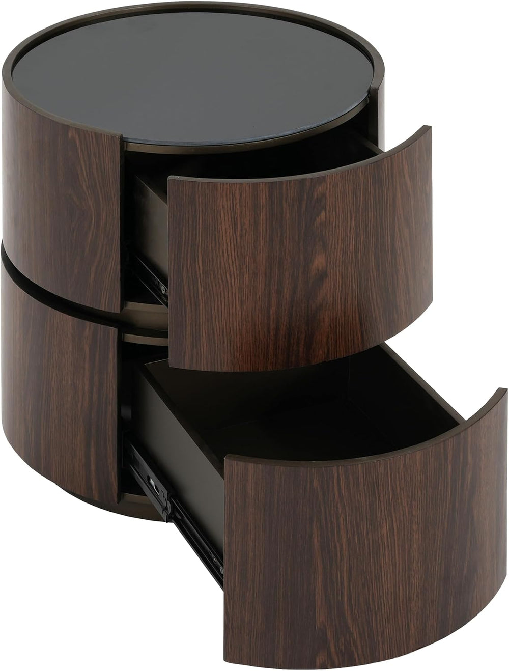 Italian High-End MDF Double-Layer Storage Round Side Table - Brown & Blac...