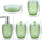 Modern Shatterproof Acrylic Olive Green Bathroom Accessories Set – 5-Piece Glass-Free Vanity Set with Soap Dispenser, Toothbrush/Makeup Brush Holder, 2 Cotton Jars with Lids, and Soap Dish