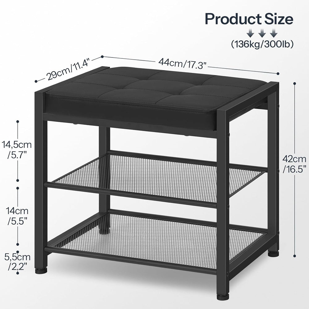 HOOBRO Small Shoe Bench, 3-Tier Shoe Rack, Shoe Storage Bench with PU Seat Cu...