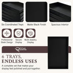 RJ Displays 6 Pack Stackable Jewelry Tray Set, Stackable Plastic Jewelry Organizer Tray, Jewelrys Drawer Organizers, Drawers Inserts, Earring Organizer for Women Perfect Trays (Black) 14.75x8.25x1 IN