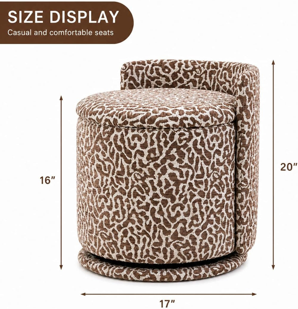 360° Swivel Makeup Chair with Storage, Leopard Upholstered Accent Stool with ...