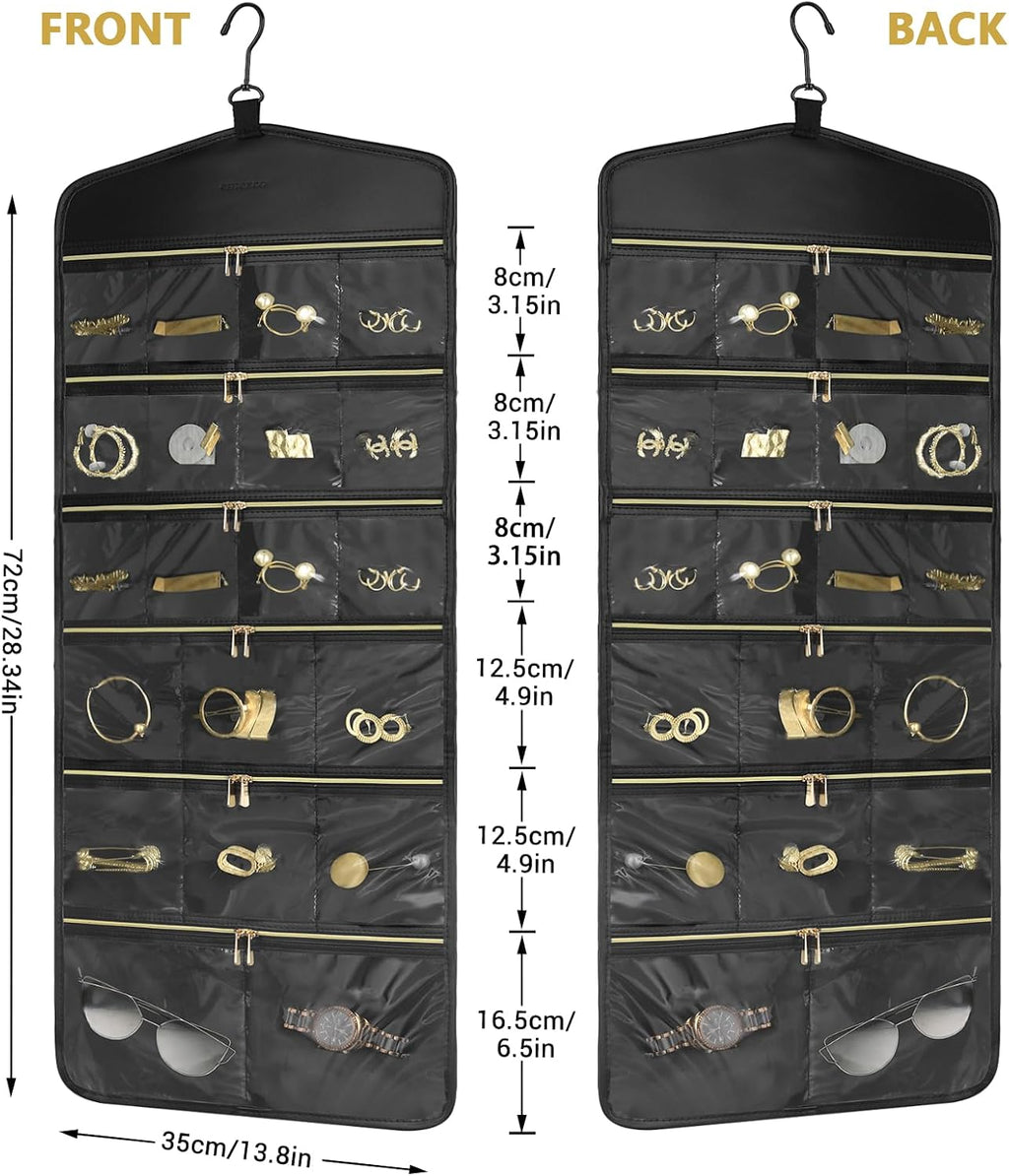 CHICECO Hanging Jewelry Organizer With Zippered Pockets,40 Pockets Travel Jewelry Organizer Storage for Cloest,Wall,Door