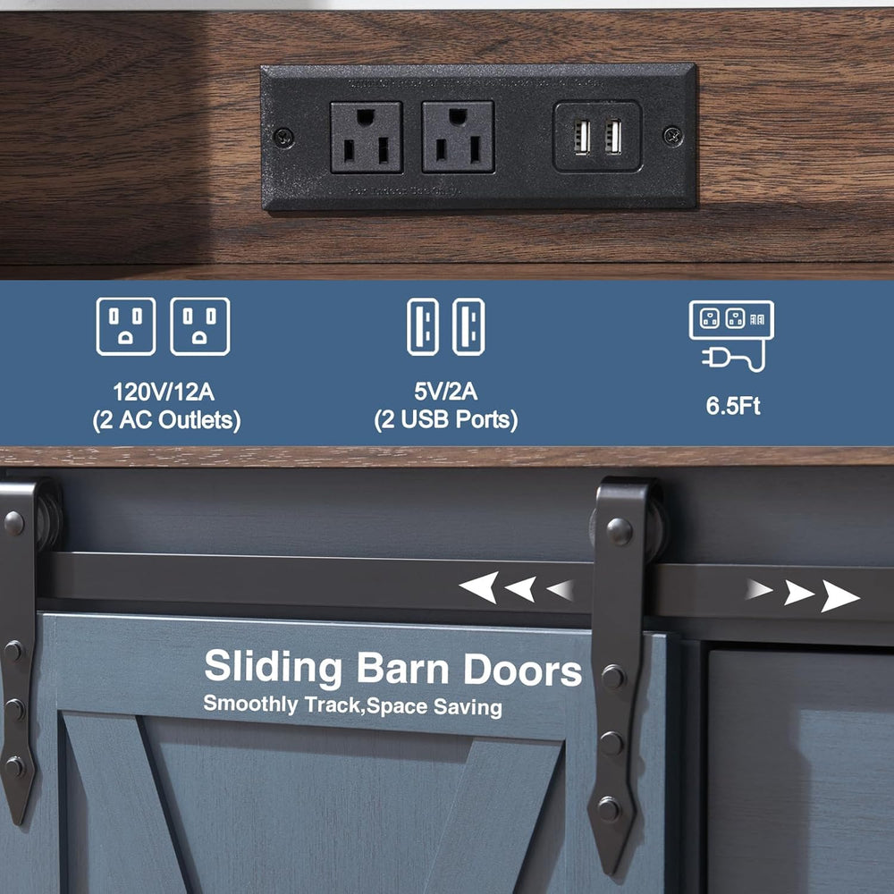 Wnutrees Farmhouse Coffee Bar Cabinet with Charging Station and USB Ports,Sli...