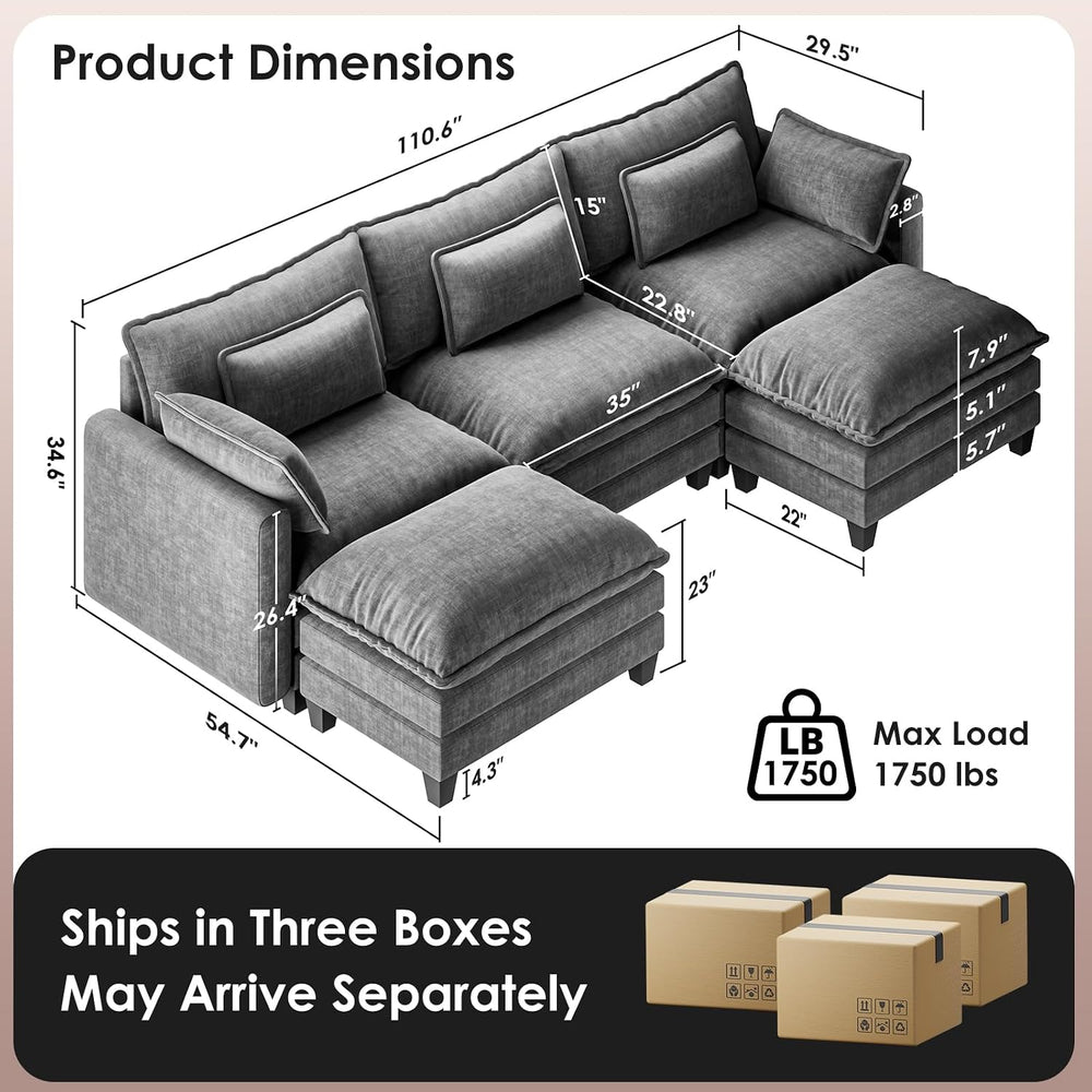 Marsail 110.6" Modular Sectional Sofa, 5-Seat Chenille Couch with Deep S...