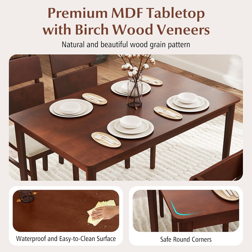 GOFLAME 5-Piece Dining Table Set for 4, Farmhouse Wooden Kitchen Table & ...