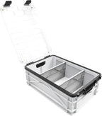 SIDIO Weather Resistant Stackable Storage Bins for Organization - Half-Size Plastic Bin with Dividers for Garage Organization, Home Storage - Heavy Duty Organizer Box (White)