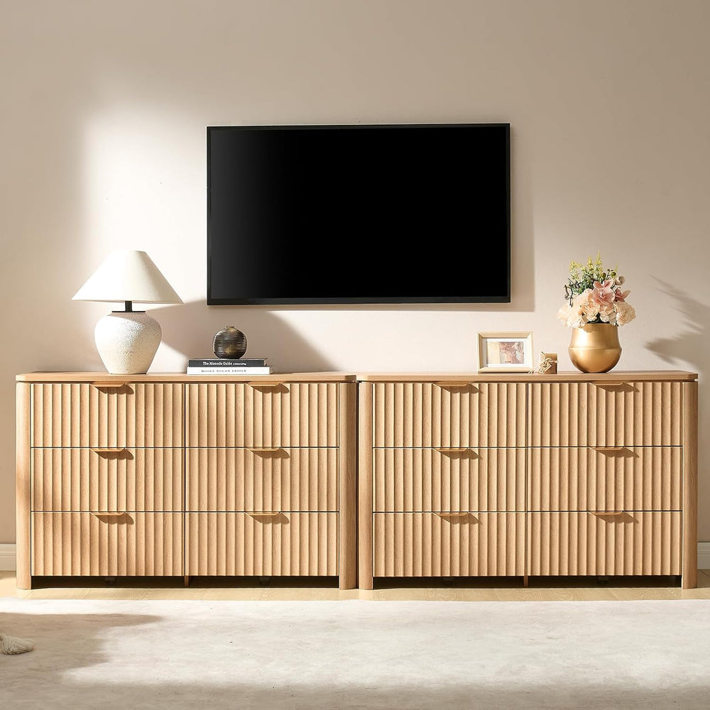 Fluted 6 Drawers Dresser for Bedroom-47.3" Wide Wooden Chest of Drawers ...