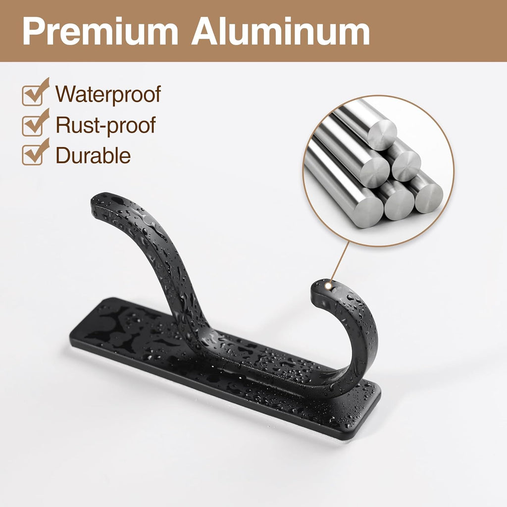 pickpiff 10-Pack Black Adhesive Wall Hooks - 13 LB Strong Stick-On Hooks for Hanging Towels, Coats, Shower & Kitchen Use