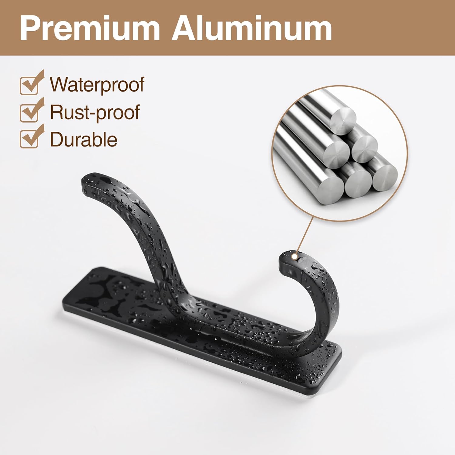 pickpiff Adhesive Wall Hooks for Hanging - 13 LB Strong Hold, Sticky Hanger for Coat, Towel, Purse, Bag - for Wall, Door, Bathroom, Dorm, Shower, Kitchen, Closet - Stainless Metal, Black, 6 Pack